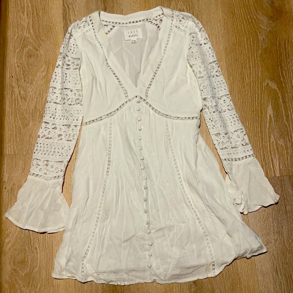 Lost + Wander Long Sleeve White Mini Dress